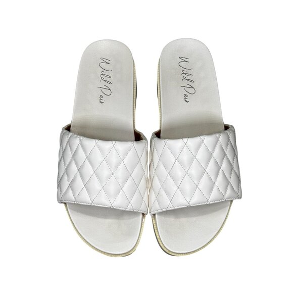 Quilted White Platform Slide Sandals Size 10 With Textured Sole By Wild Pair - Picture 3 of 6